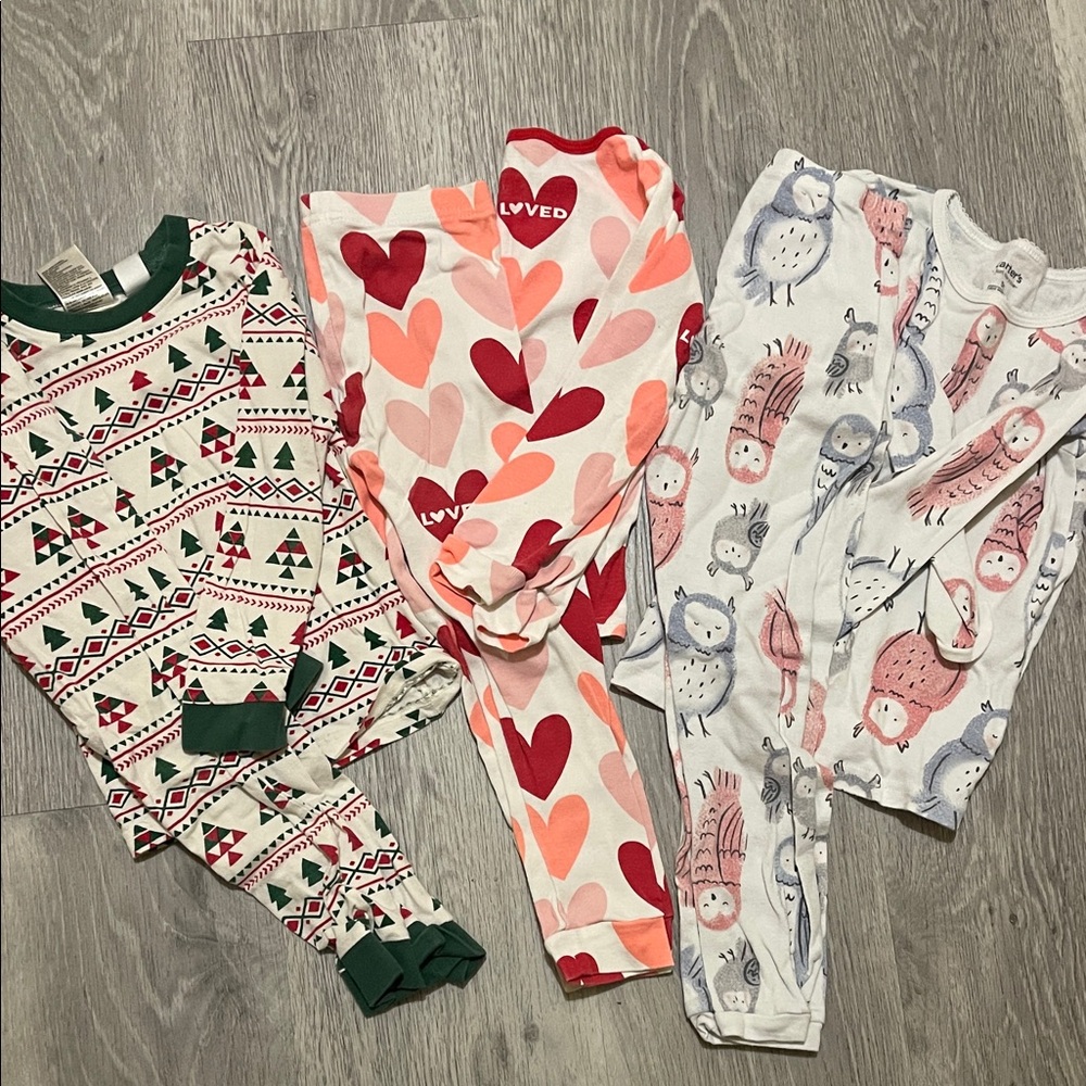 Kids Pajamas Set— Christmas, Hearts, and Owl Patterns